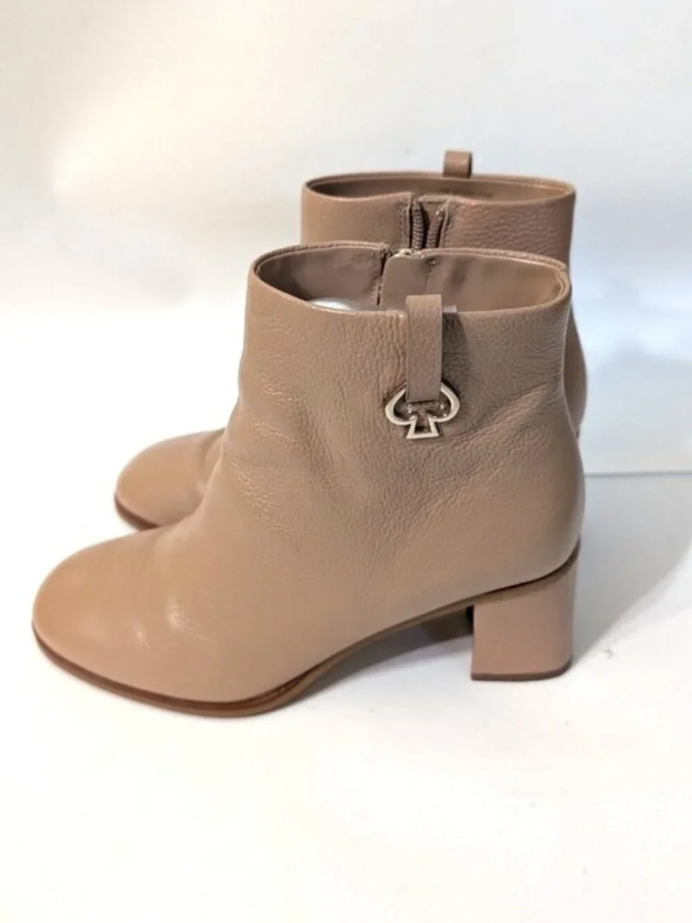 KATE‎ SPADE NEW YORK Women's Uptown Pebbled Leather Block Heel Booties Tan 6.5B